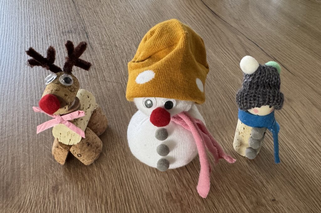 Elch aus Korken, Socken-Schneemann, Schneemann aus Korken